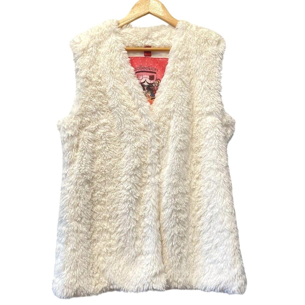 Bernardo Collection Womens Ivory White Faux Fur‎ Shaggy Snap Front Vest Large